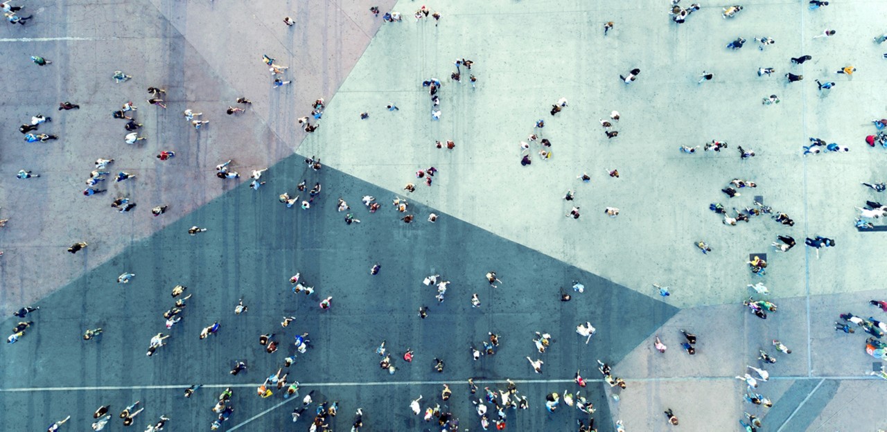 Birds-eye view of people in the city